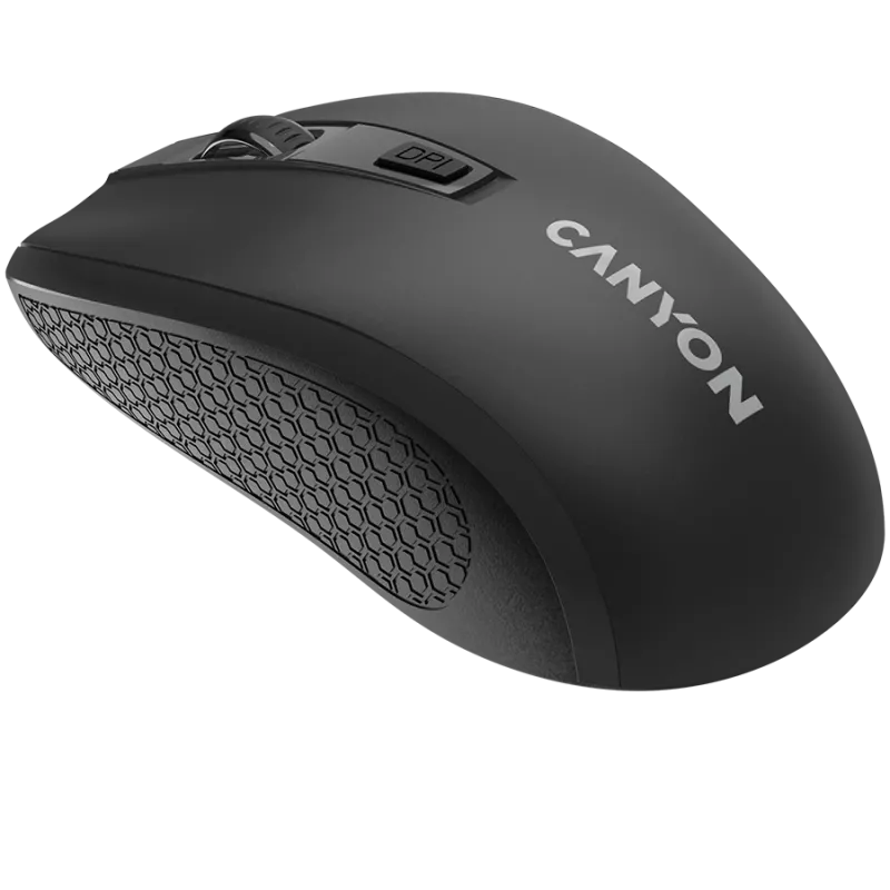Belaidė pelė CANYON MW-7, 2.4 GHz, 6 mygtukai, DPI 800/1200/1600, su 1 AA baterija, 110×60×37 mm, 58 g, juoda