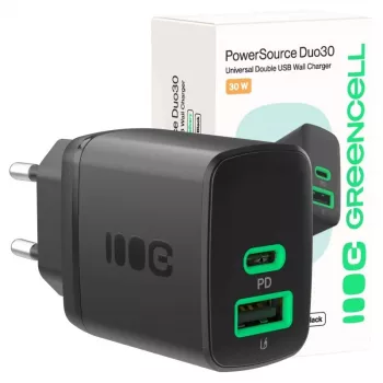 Įkroviklis Green Cell PowerSource Duo30 – 1× USB-A, 1× USB-C, 3A