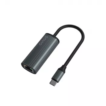 SAVIO Adapter USB-C 3.1 Gen.1 (M) į RJ-45 Gigabit Ethernet (F), 1000 Mbps, AK-56, pilka