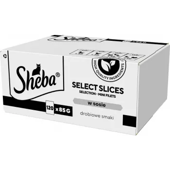 Šlapias kačių ėdalas Sheba Select Slices Paukštienos skoniai multipack – 120 x 85 g paketėliai, suaugusioms katėms, 83% drėgmės