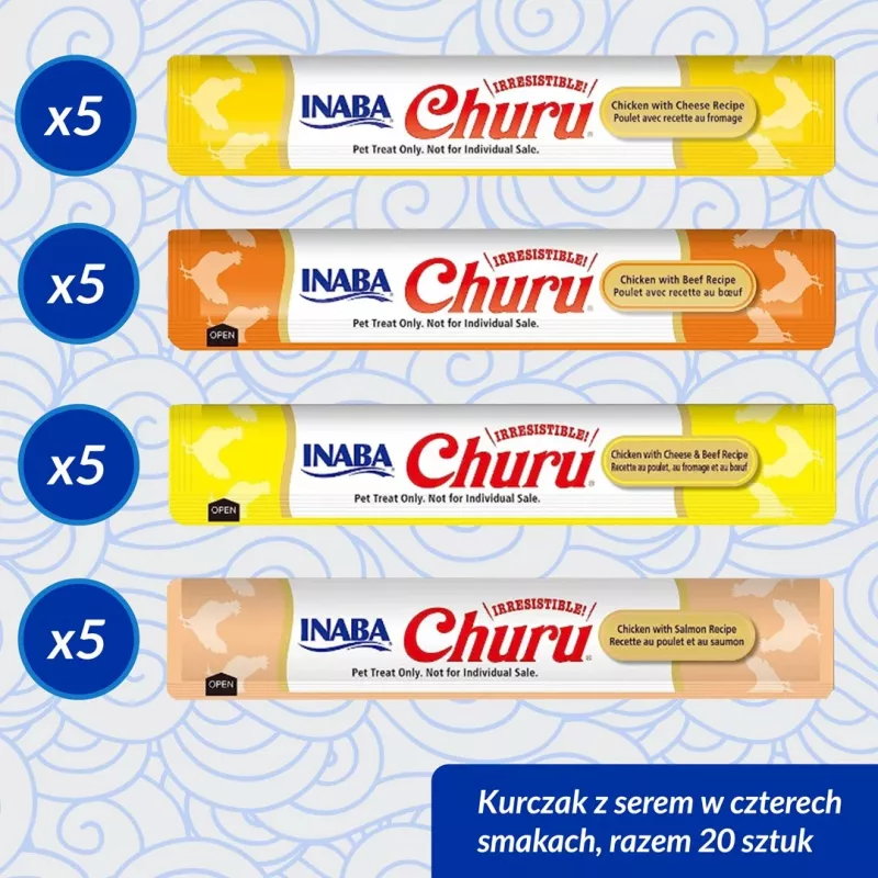 Kačių skanėstai INABA Churu Variety Box – vištiena ir jautiena, 20 vnt. x 14 g tūtelės