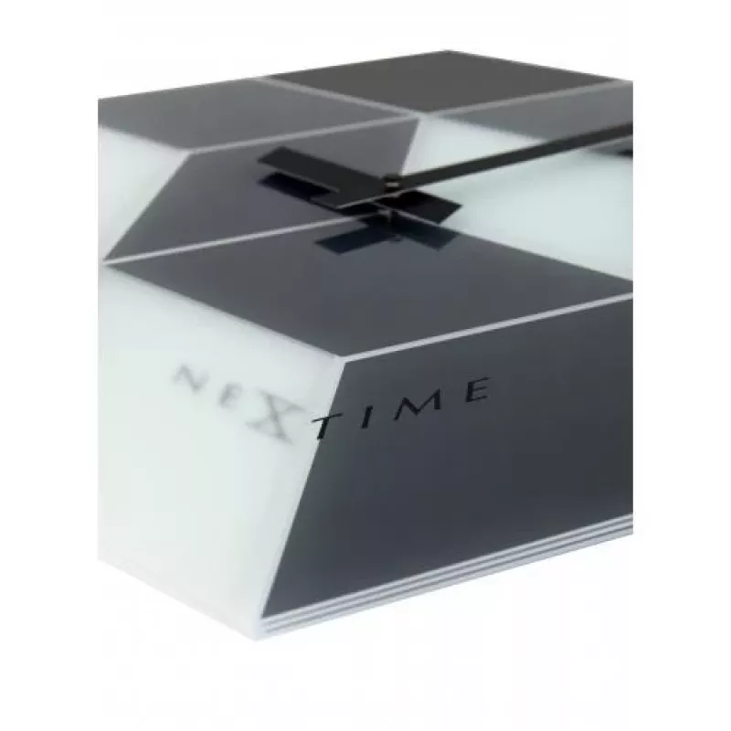 NeXtime 8171 Cubic sieninis laikrodis, 43,5x37 cm, juoda/balta/pilka