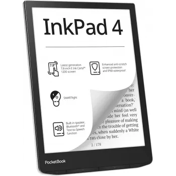 E-knygų skaitytuvė PocketBook InkPad 4 7,8 colio E Ink Carta, 32 GB, Wi‑Fi, juoda/sidabrinė