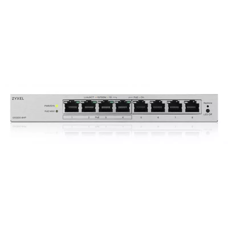 Zyxel GS1200-8HPV3 valdomas L2 Gigabit Ethernet (10/100/1000) jungiklis su PoE+