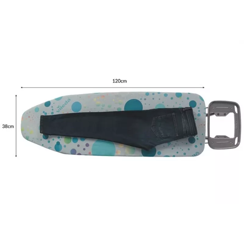 Pilno dydžio lyginimo lenta Vileda — nerūdijančio plieno kojos 1200×380 mm aukštis 75–96 cm sulankstoma lygintuvo laikiklis