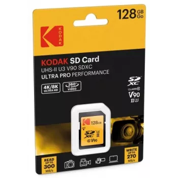 Atminties kortelė Kodak EKMSD128GUHS2V2K SDXC UHS-II 128 GB, skaitymas 300 MB/s, rašymas 270 MB/s, U3 V90, 10 klasė