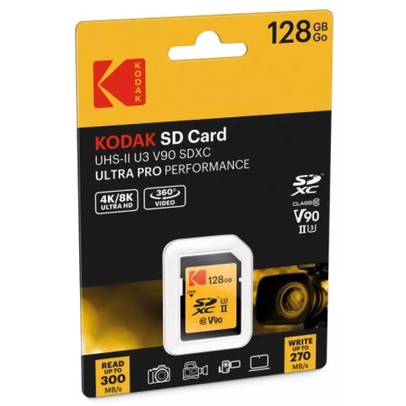Atminties kortelė Kodak EKMSD128GUHS2V2K SDXC UHS-II 128 GB, skaitymas 300 MB/s, rašymas 270 MB/s, U3 V90, 10 klasė