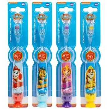 Vaikiškų dantų šepetėlių rinkinys su mirksinčia šviesa ir siurbtuku, Paw Patrol, 4 vnt., įvairių spalvų