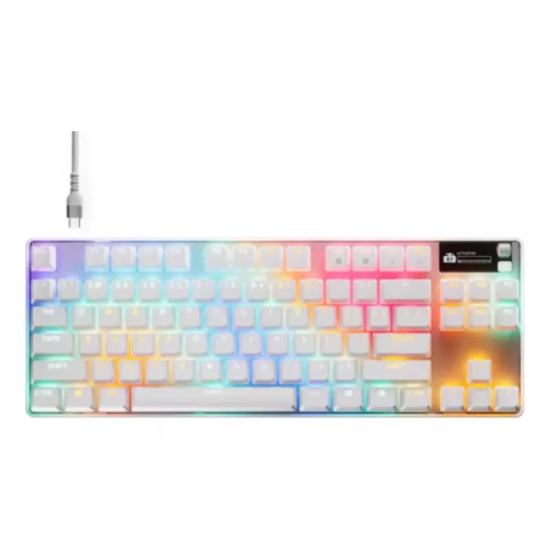 Mechaninė žaidimų klaviatūra TKL STEELSERIES Apex Pro TKL Gen 3 White — US išdėstymas, RGB, reguliuojami jungikliai