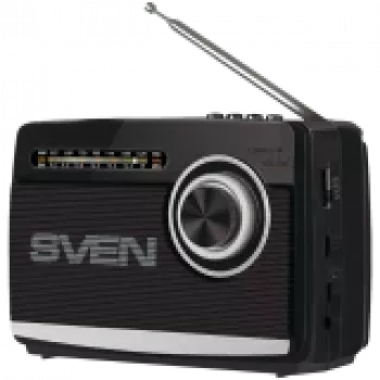 Nešiojamas radijo imtuvas ir garsiakalbis SVEN SRP-155, juodas (3W, Bluetooth, FM/AM/SW, USB, microSD, žibintuvėlis, baterija)