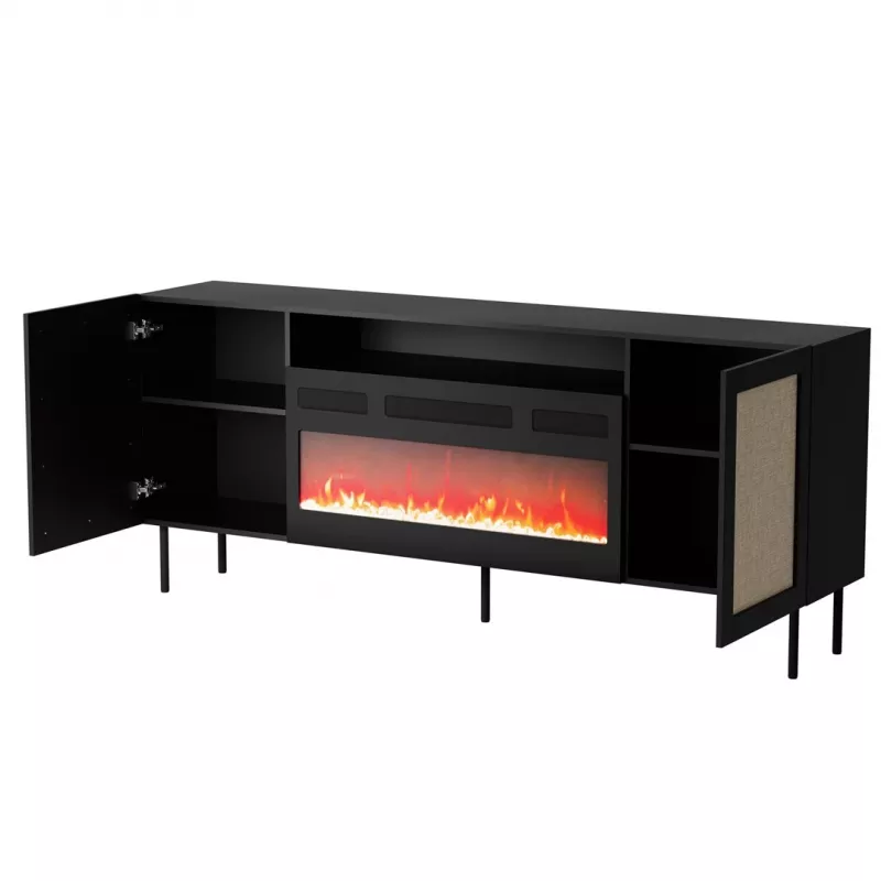 JUTA EF komoda + electric židinys 202x39.5x85 juodas + linol calabria