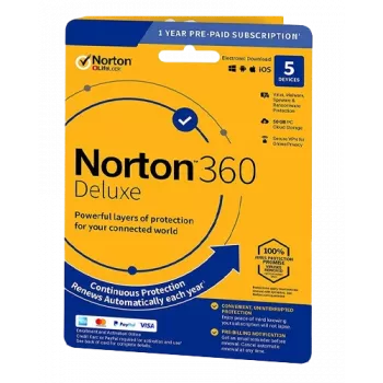 Norton 360 Deluxe | 5 įrenginiai | 1 metai | 50 GB debesies saugykla | ES | NE prenumerata