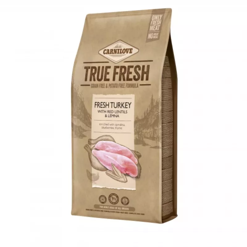 Sausas šunų ėdalas CARNILOVE True Fresh Adult Turkey 11,4 kg — be grūdų, 26% baltymų, 18% riebalų