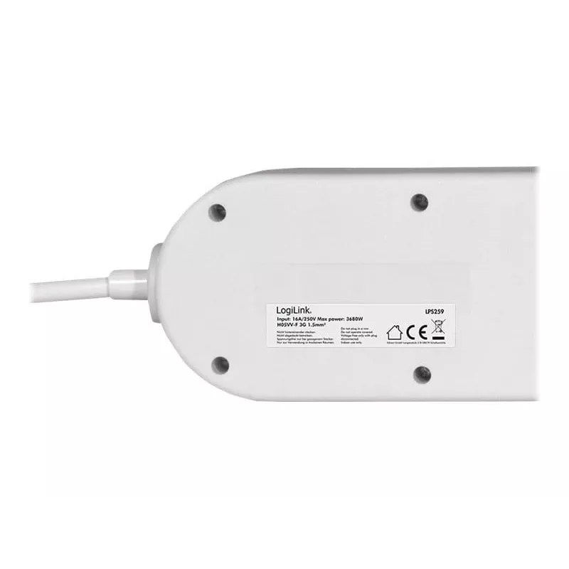 Prailginimo laidas LogiLink LPS259 1,5 m 6 AC lizdų Baltas