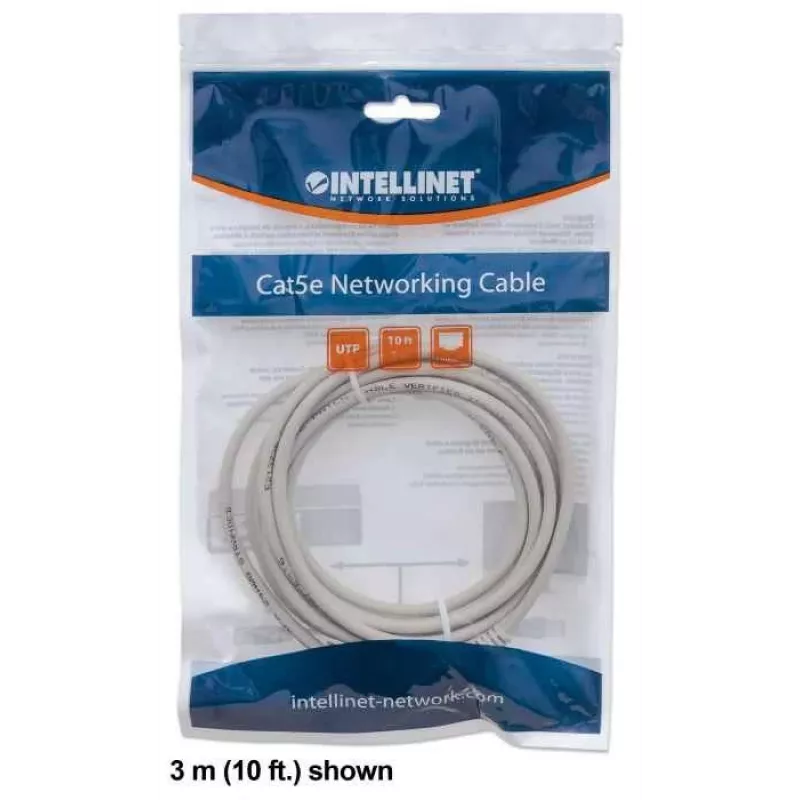Intellinet tinklo jungiamasis laidas, Cat6, 1m, Pilka, CCA, U/UTP, PVC, RJ45, Auksuoti kontaktai, Apsaugotas nuo užkabėjimo, Su gaubtuku, Viso gyvenimo garantija