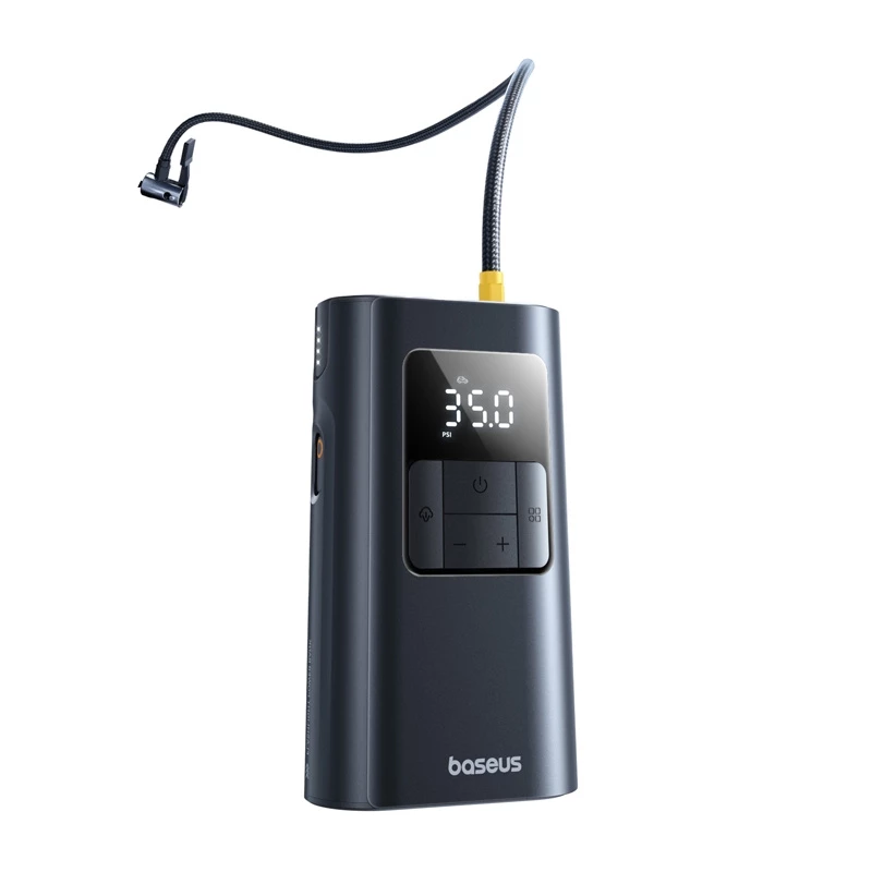 Baseus PrimeTrip VA1 padangų pripūtimo kompresorius, 75 W, 2 viename su žibintuvėliu ir 6000 mAh baterija, juodas