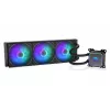 Vandens aušintuvas ENDORFY Navis F360 ARGB Black — 360 mm radiatorius, 3x 120×25 mm ventiliatoriai, 250–1800 RPM, siurblys 1600–2600 RPM, LGA 1700/AM5/AM4