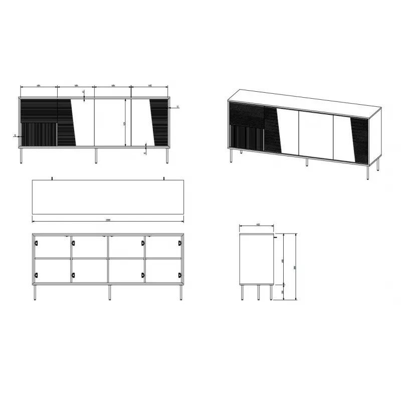 4D ABI komoda 200x45x88 matinis baltas