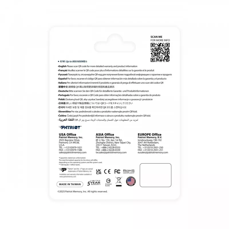 PATRIOT PEF512GEPEXMCX MicroSDXC atminties kortelė 512 GB UHS-I U3 V30 Class 10, skaitymas 800 MB/s, rašymas 600 MB/s, apsauga nuo įrašymo