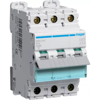 Automatinis jungiklis Hager NBN316 3P, 16 A, 50–60 Hz, 52,3×70×83 mm