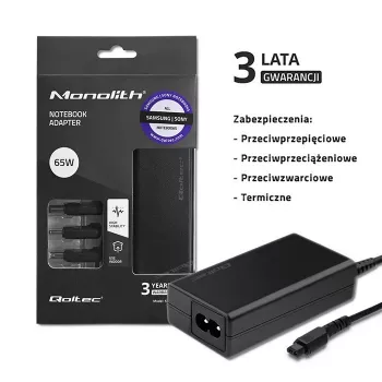 Qoltec 52415 Maitinimo adapteris, skirtas Samsung Sony, 65W, 3 kištukai, su maitinimo laidu