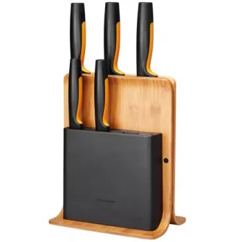 Fiskars 1057552 Slot peilių blokas – medinis stačiakampis blokas su 5 lizdais, nerūdijantis plienas, maks. peilio ilgis 21,3 cm