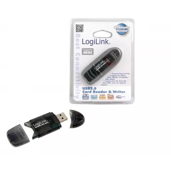 Kortelių skaitytuvas LOGILINK CR0007 USB 2.0 SD/MMC, juodas, iki 480 Mbit/s