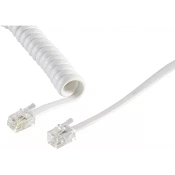 S/CONN 2m RJ10 skaidriai balta ragelio spiralinė jungtis