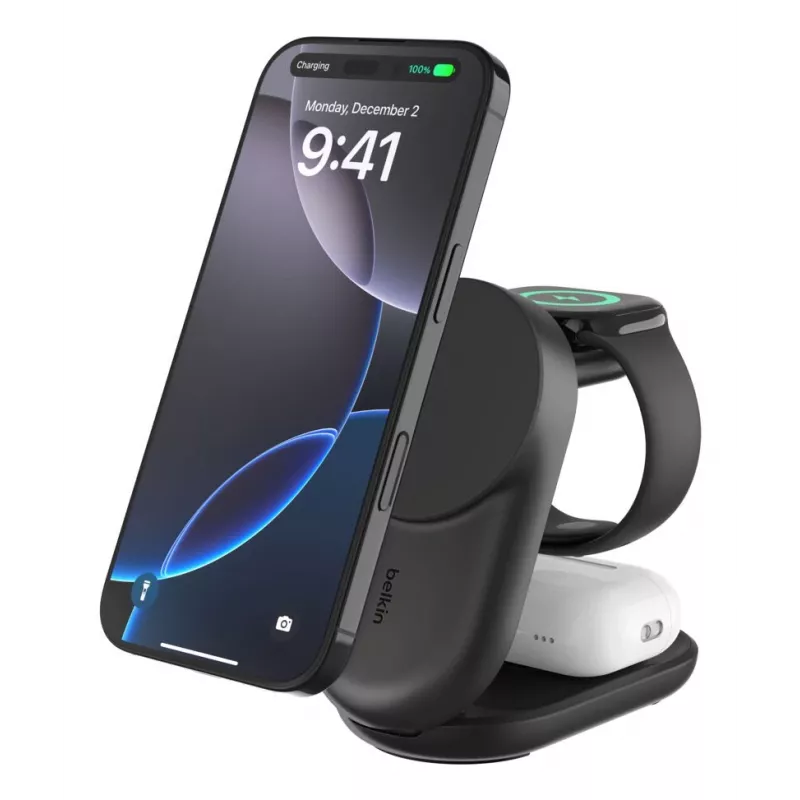 Belaidis įkroviklis Belkin UltraCharge 25W Qi2 3in1 Magnetinis Apvalus Juodas EU