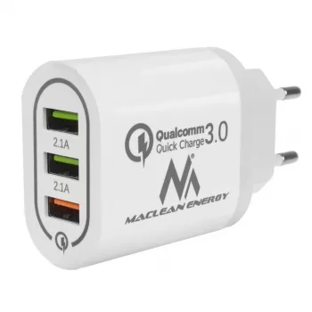 Sieninis įkroviklis MACLEAN MCE479W — 3 prievadų USB greitasis įkroviklis, 18 W bendra galia