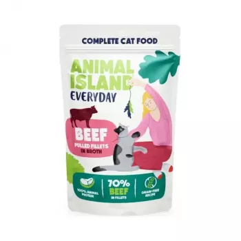 Šlapias kačių ėdalas Animal Island Everyday – jautiena, vištiena, kalakutiena ir baltosios žuvies filė sultinyje, 40 x 85 g paketėliai