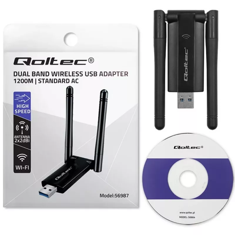 Greitas belaidis USB dviejų juostų Wi-Fi adapteris su 2 antenomis