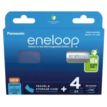 Įkraunamos baterijos PANASONIC ENELOOP AA 2000 mAh 4 vnt. su dėklu (BK-3MCDE/4CP+CASE)