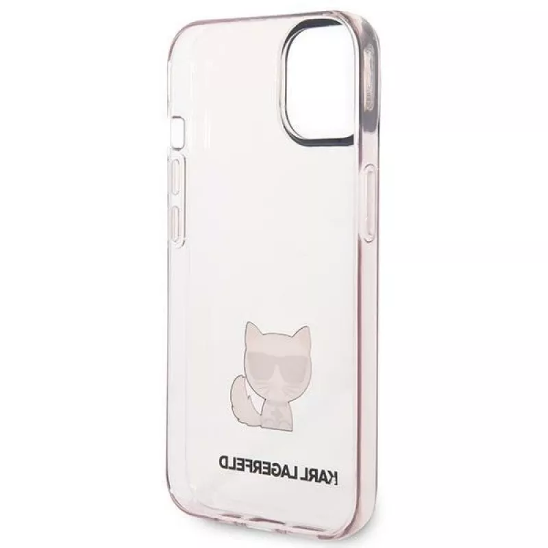 Karl Lagerfeld KLHCP14MCTRI Kietasis dėklas iPhone 14 Plus / 15 Plus 6,7 inch rožinis / permatomas rožinis su Choupette siluetu
