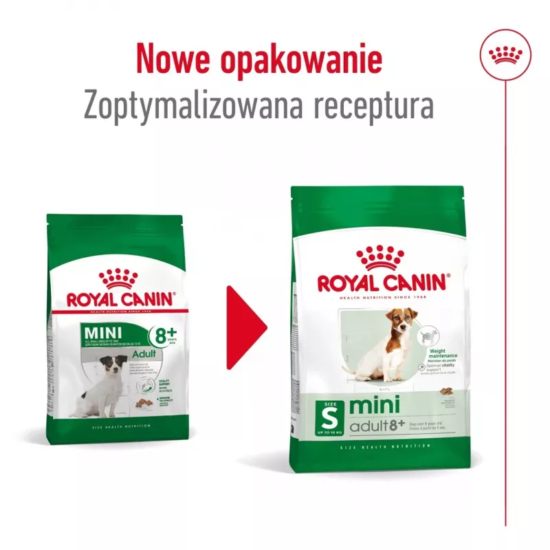 Sausas šunų ėdalas Royal Canin Mini Adult 8+ 2 kg – mažoms veislėms 5–10 kg, paukštiena, svorio kontrolės formulė