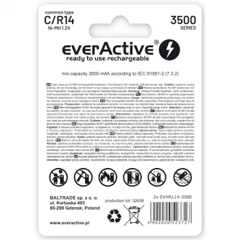 Įkraunamos baterijos everActive R14/C Ni-MH 3500 mAh paruoštos naudojimui