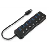 USB šakotuvas Gembird UHB-U3P7P-01, 7 prievadų USB 3.2 Gen 1 (Type-A), 0,24 m laidas, juodas