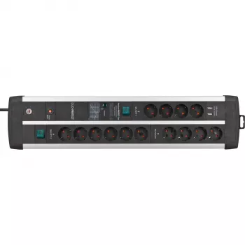 Premium-Protect-Line Steckdosenleiste 14-fach Duo (schwarz/silber, 3 Meter, 120.000A Überspannungsschutz, 2x USB)
