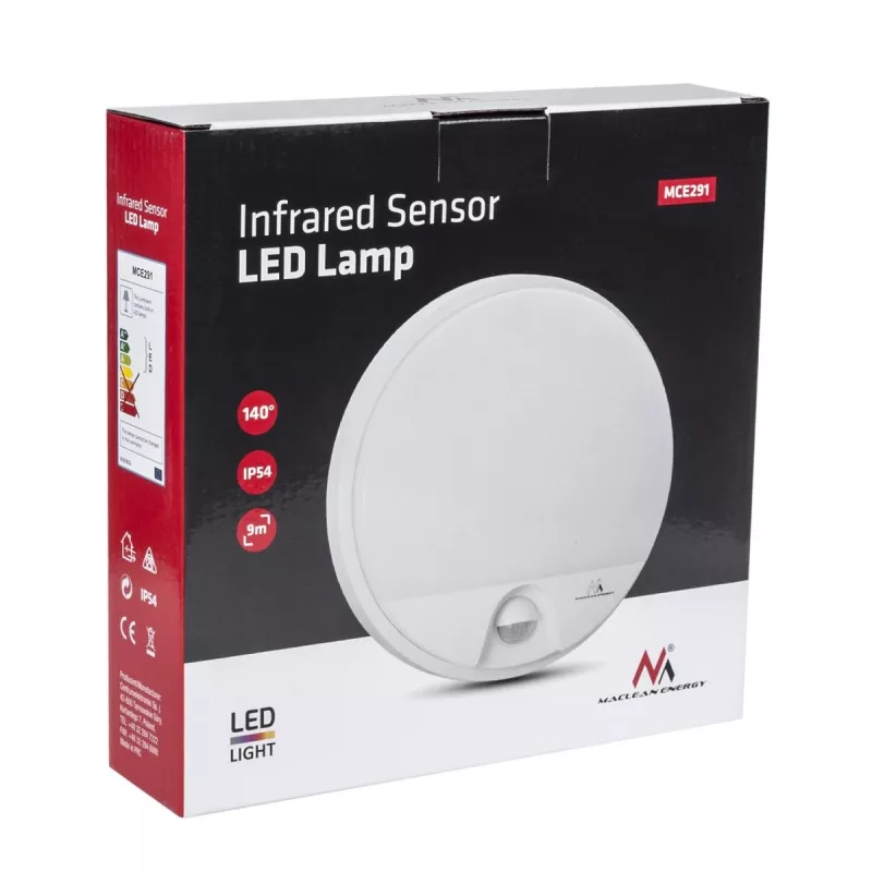 LED lempa MACLEAN MCE291W su IR judesio davikliu, 10W, 3000K