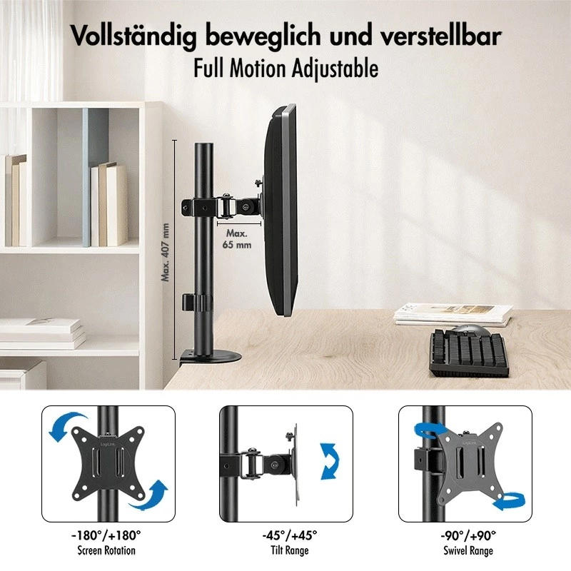 Monitoriaus laikiklis 17-32 colių, 9 kg maks., juodas