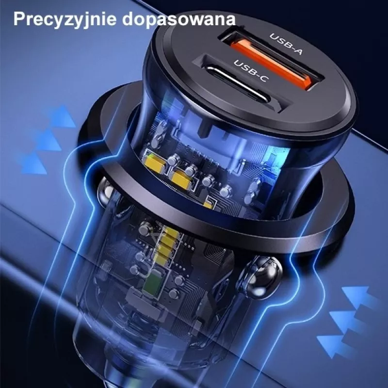 Automobilinis kroviklis usams CC164CC01 30W su 1×USB-A ir 1×USB-C greitajam krovimui