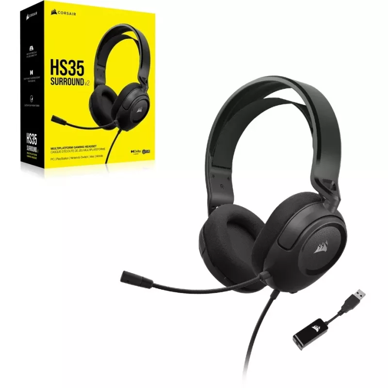 CORSAIR HS35 SURROUND v2 Daugiaplatformės žaidimų ausinės Carbon
