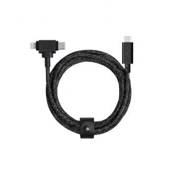 Įkrovimo ir duomenų kabelis Native Union Belt Cable Duo Pro USB-C į USB-C ir Lightning juodas