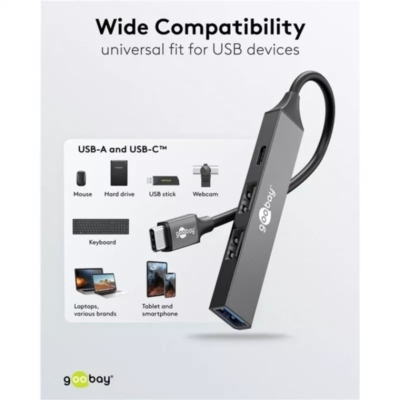 Goobay Slim 4-Port USB-Hub, USB-C™ į USB-C™/USB-A, USB 3.2 (74459)