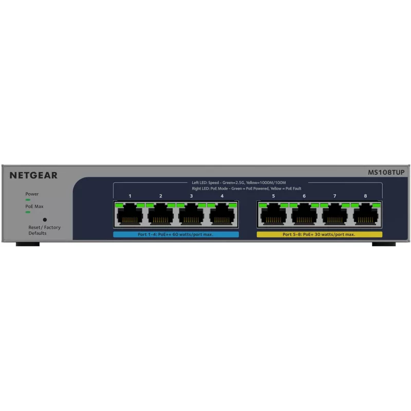 NETGEAR MS108TUP valdomas L2 2.5G Ethernet (100/1000/2500) Power over Ethernet (PoE) pilkas