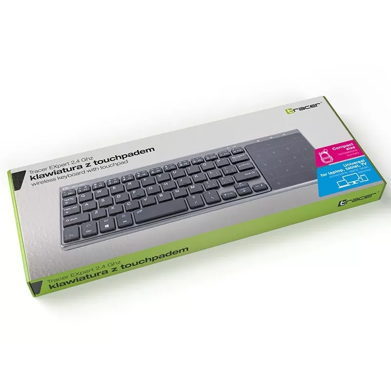 Belaidis RF pilno dydžio klaviatūra TRACER TRAKLA46934, QWERTY anglų, 2,4 GHz Nano imtuvas, membraninė, juoda/pilka