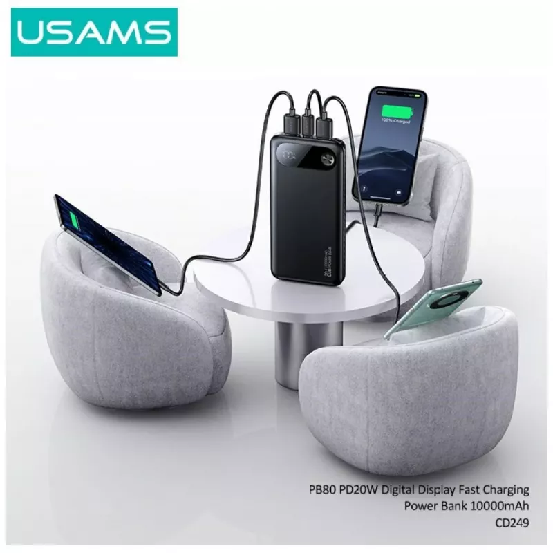 Powerbank USAMS PB80 PD20W 10000mAh – nešiojamas įkroviklis, juodas