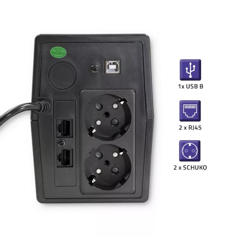Qoltec Monolith UPS Double-conversion Online 0,65 kVA 360 W 2 AC lizdai
