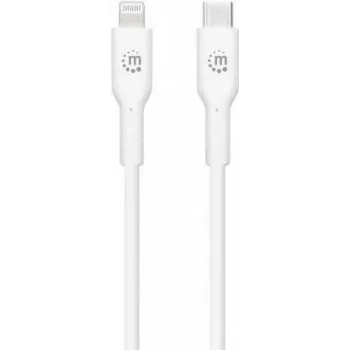 Manhattan USB-C į Lightning laidas, įkrovimui ir sinchronizavimui, 1 m, baltas, skirtas Apple iPhone/iPad/iPod, vyriškas į vyrišką, MFi sertifikuotas (Apple patvirtinimo programa), 480 Mbps (USB 2.0), Hi-Speed USB, viso gyvenimo garantija