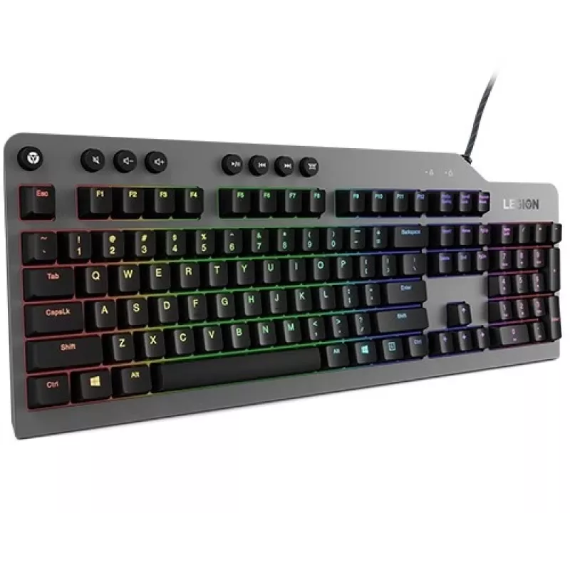 Mechaninė žaidimų klaviatūra Lenovo Legion K500 – pilno dydžio 104 klavišų USB, QWERTY JAV anglų, RGB foninis apšvietimas, pilka/juoda